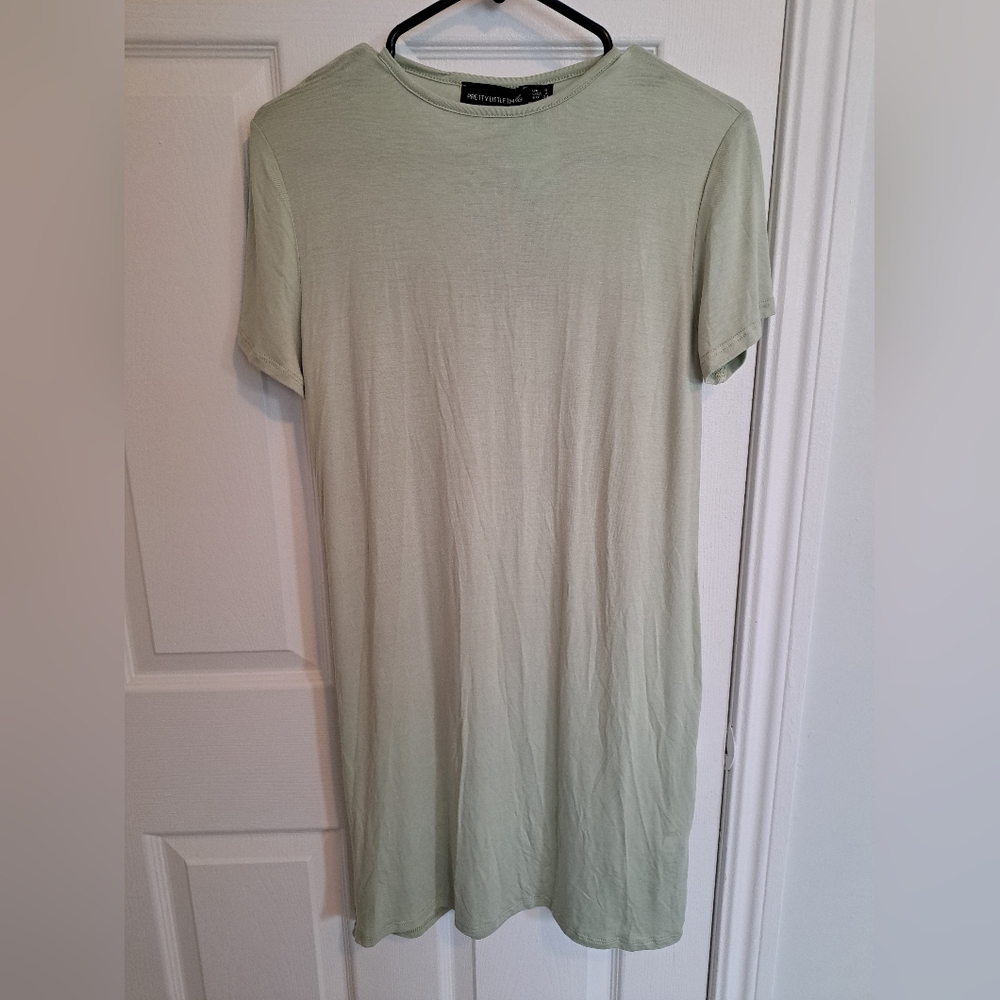 PrettyLittleThing Sage Green T-Shirt Dress